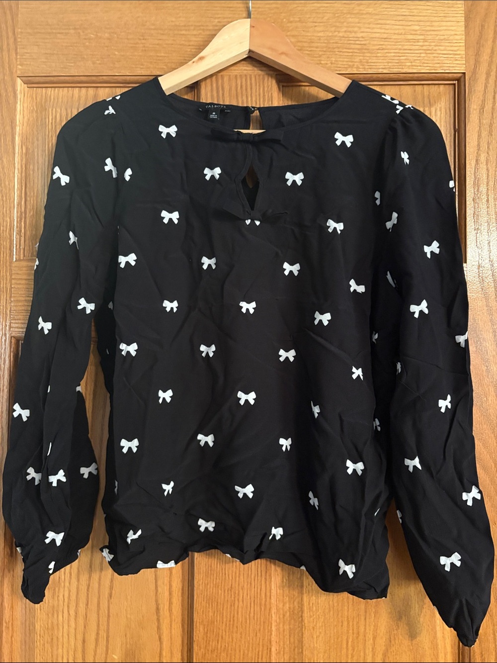 Talbots Black Long-Sleeve Bow Print Blouse